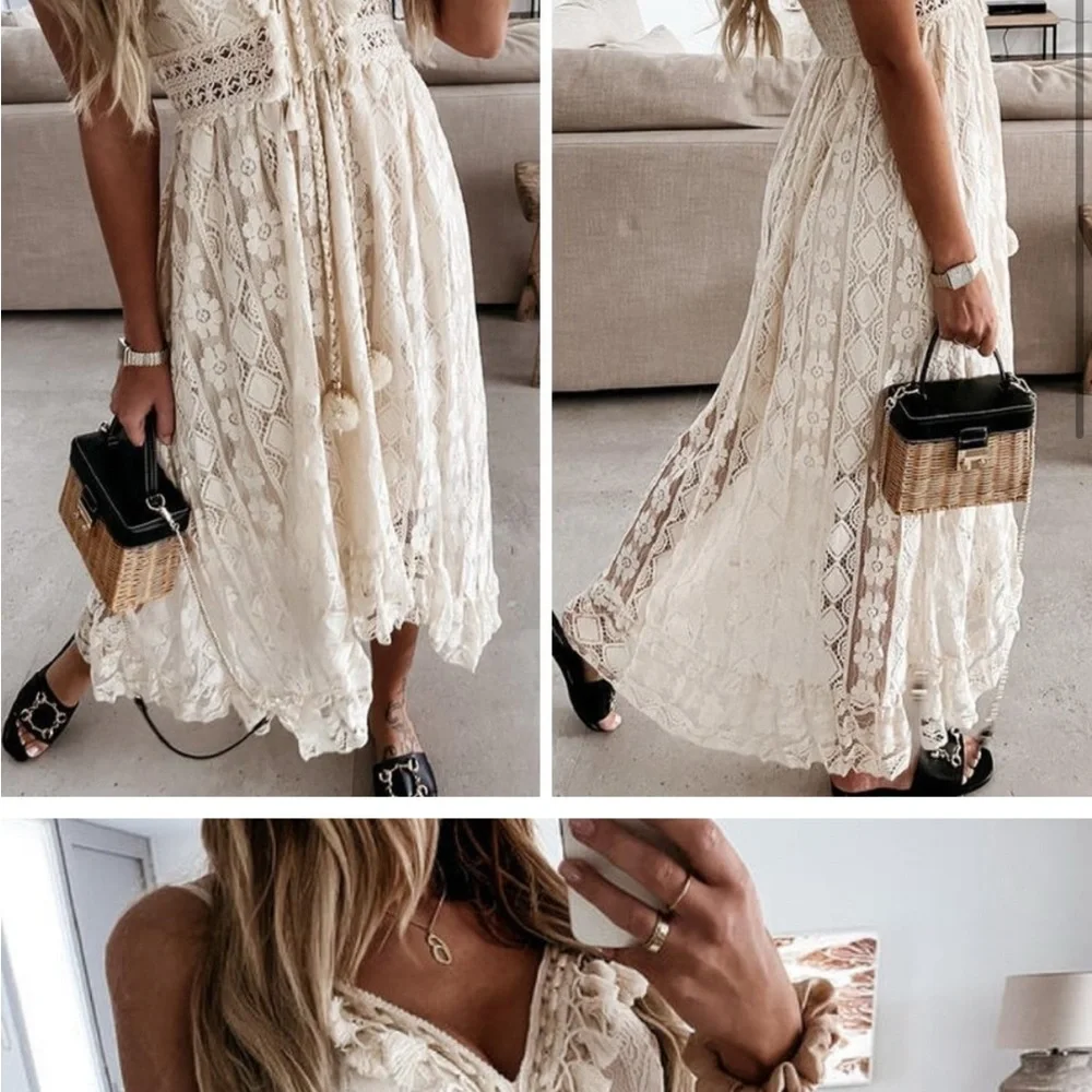 Shop Fig Cream Lace High Low Dress - Picture 2 of 4